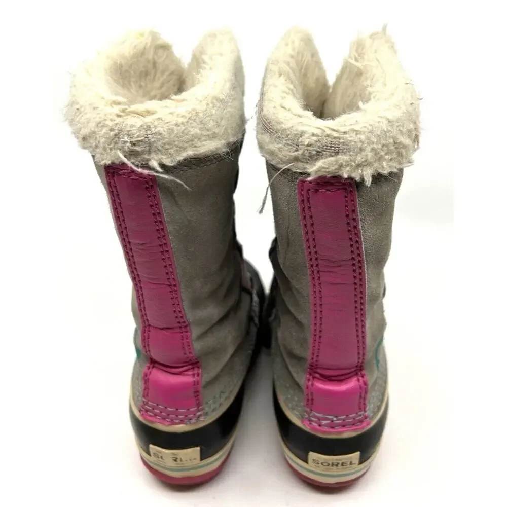 Sorel Girls Joan Of Arctic Snow Boots Size 2 Suede Gray Faux Fur